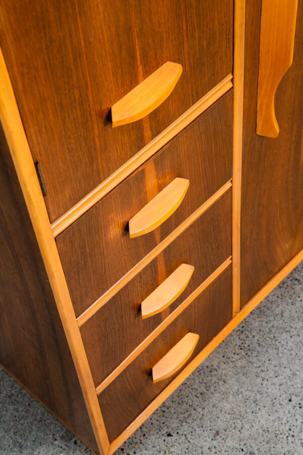 Mid Century Danish Modern Armoire Wardrobe Door Closet Walnut Mirror Mcm Drawers - Image 7