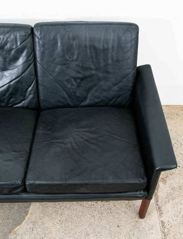 Mid Century Danish Modern Sofa Couch Leather Hans Olsen Black Arm Glostrup Wood - Image 7