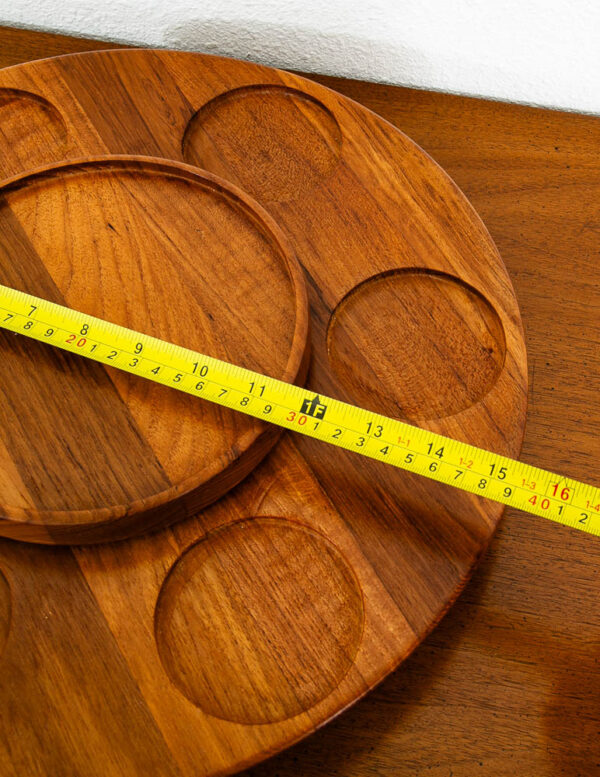 Mid Century Danish Modern Teak Lazy Susan Tray with Cups Luthje Wood Denmark - Image 11