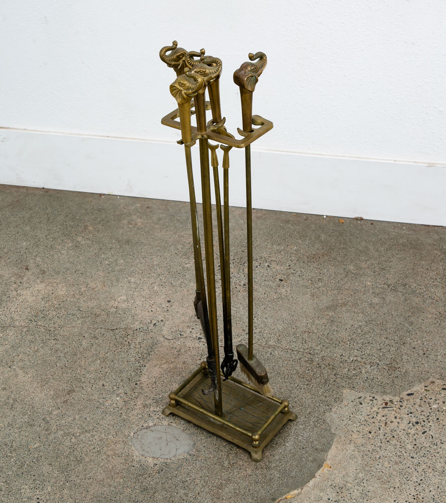 Mid Century Modern Fireplace Tools Solid Brass Elephant Head Gold Metal Mcm - Image 2
