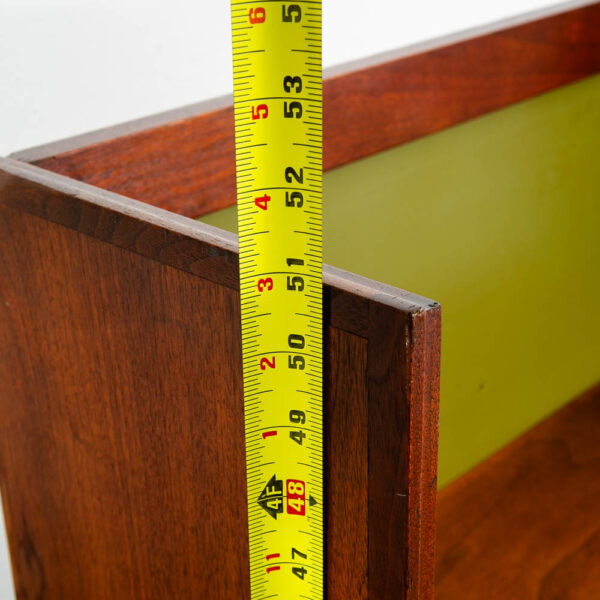 Mid Century Modern Bookshelf Walnut Shelving Unit Avocado Green Mcm Vintage Wood - Image 10