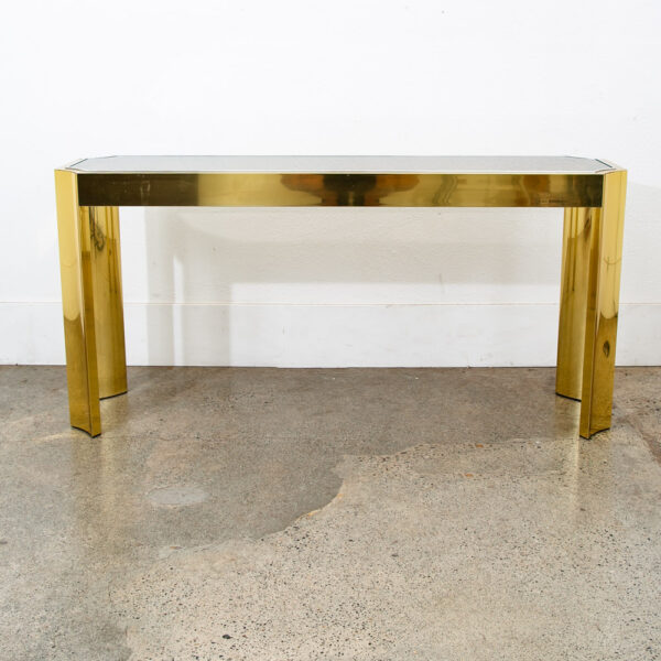 Mid Century Modern Console Table Entry Sofa Metal Brass Glass Vintage Baughman - Image 6