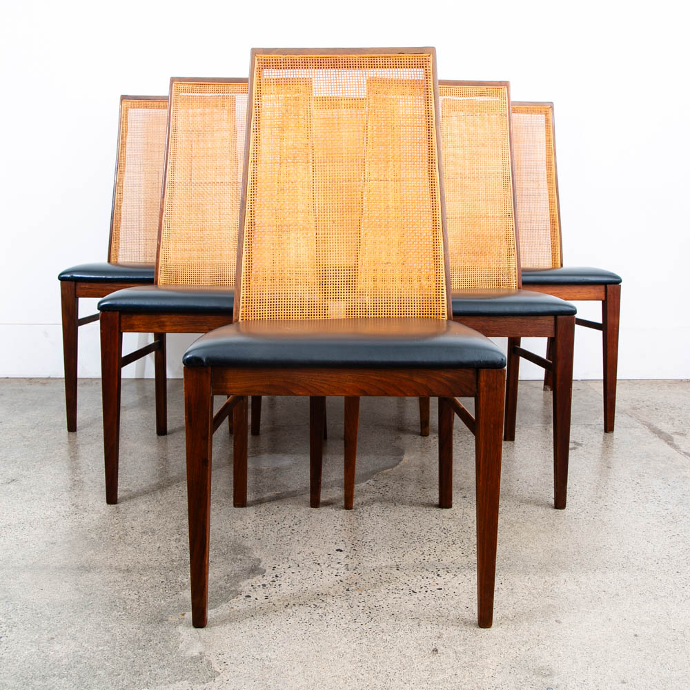 Mid Century Danish Modern Dining Chairs Set 6 Walnut Dillingham Black Esprit Mcm - Image 2