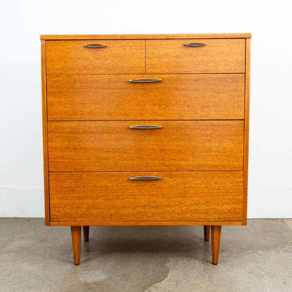 Mid Century Modern Highboy Dresser 4 Drawer Stanley Mahogany Mcm Brass Handles - Image 2