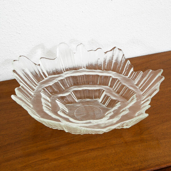 Mid Century Modern Finnish Art Glass Serving Bowl Clear Textured Tauno Wirkkala