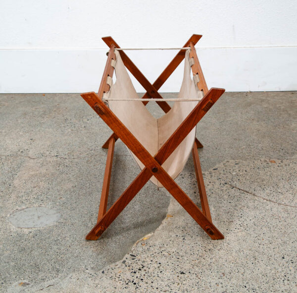 Mid Century Modern Magazine Rack leather Solid Teak Vintage Danish Folding Mcm - Image 3