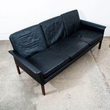 Mid Century Danish Modern Sofa Couch Leather Hans Olsen Black Arm Glostrup Wood