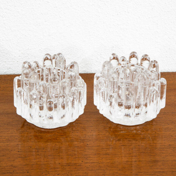 Mid Century Modern Art Glass Candleholders Clear Textured Glass Kosta Boda Pair - Image 3