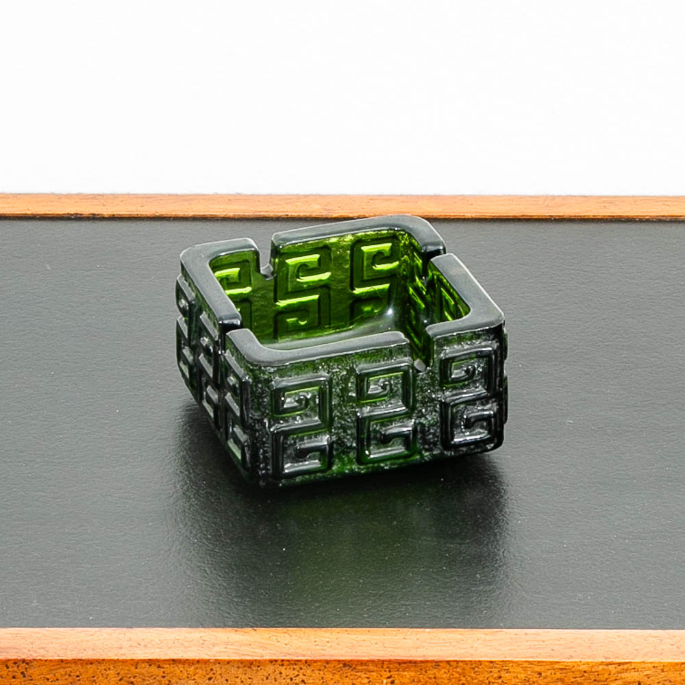 Mid Century Modern Smoking Ashtray Art Glass Veridian Green Vintage Catch all