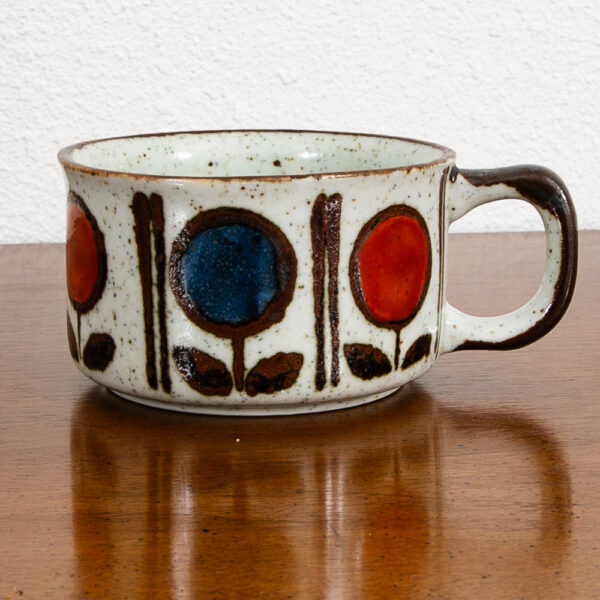 Mid Century Modern Coffee Mugs Set of 4 Handle Ceramic Studio with a Flower Design - Image 6