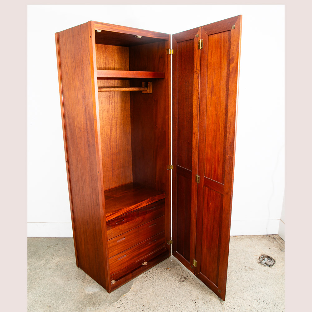 Mid Century Modern Closet Cabinet Armoire Mahogany Wardrobe Denmark 3 Drawers