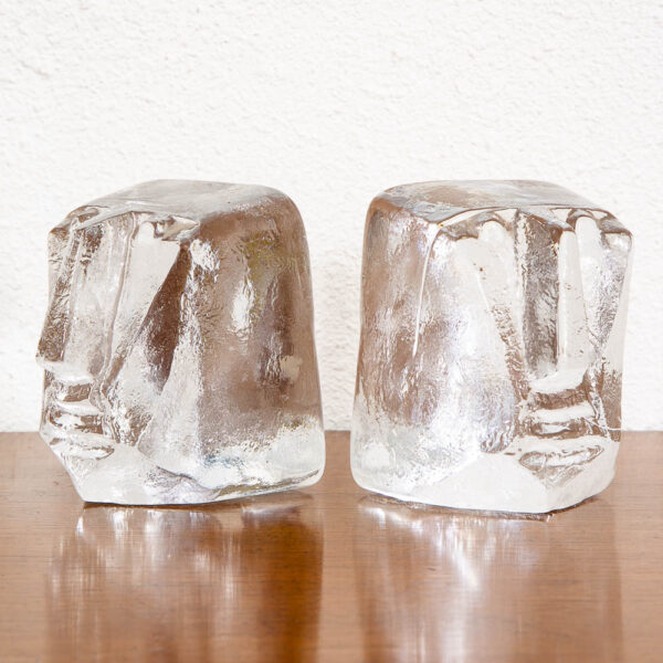 Mid Century Modern Art Glass Face Bookends Kosta Boda Erik Hoglund Pair - Image 9