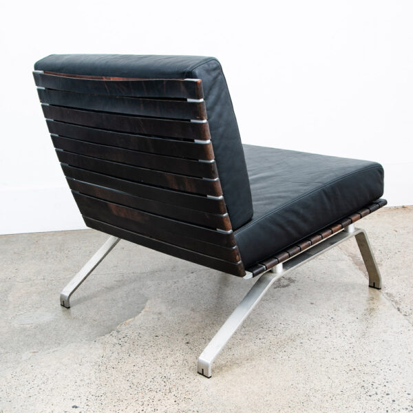 Mid Century Modern Lounge Chairs Pair Black Leather Ligne Roset France Saddle NM - Image 6