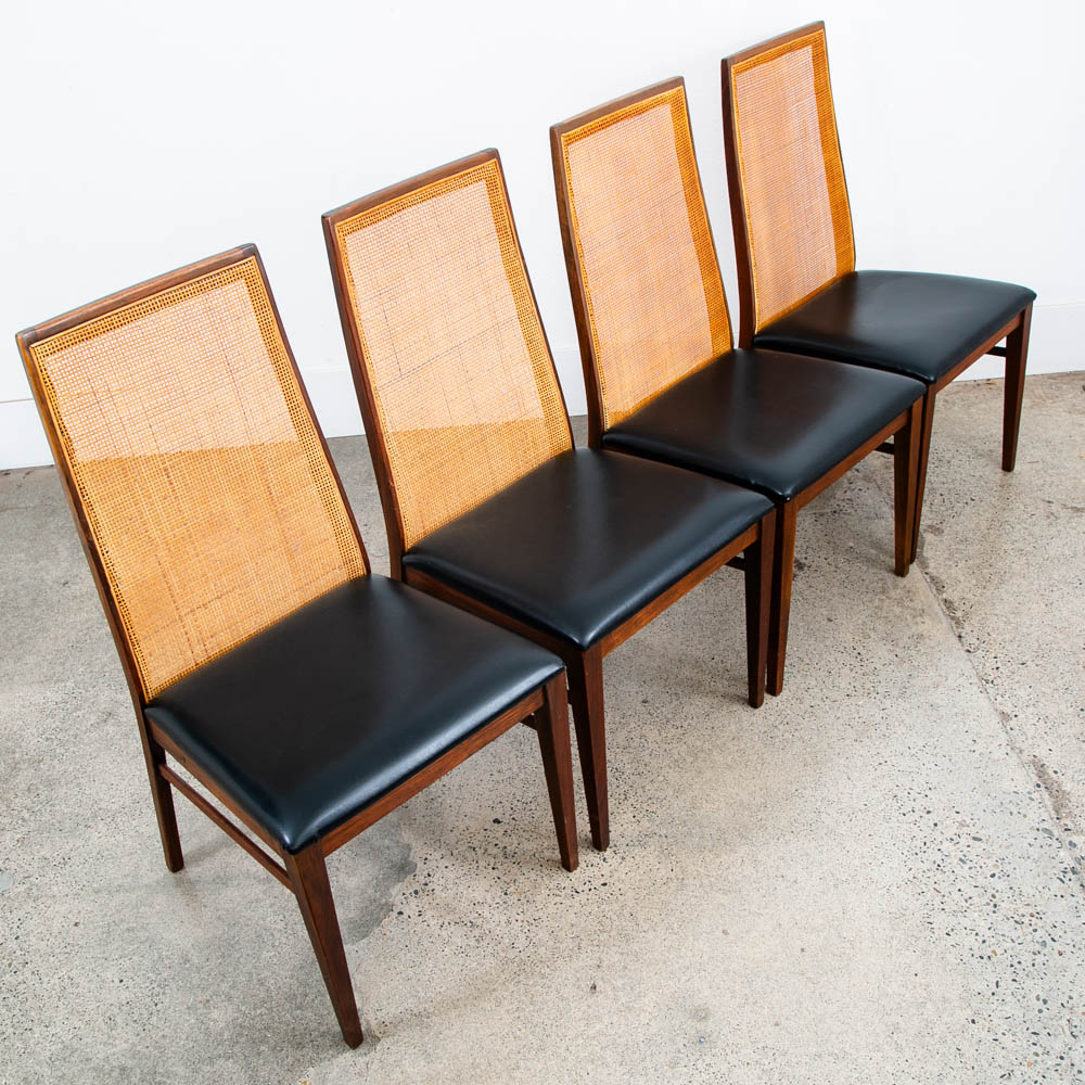 Mid Century Danish Modern Dining Chairs Set 6 Walnut Dillingham Black Esprit Mcm - Image 3