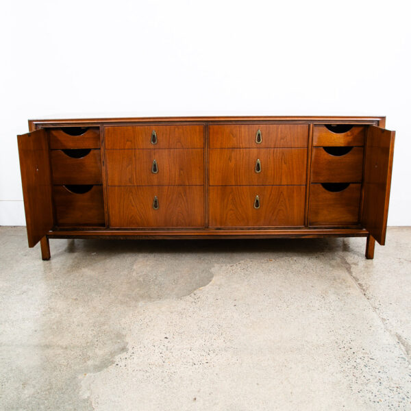 Mid Century Danish Modern Credenza Dresser Walnut 9 Drawer American Danish Brass - Image 3