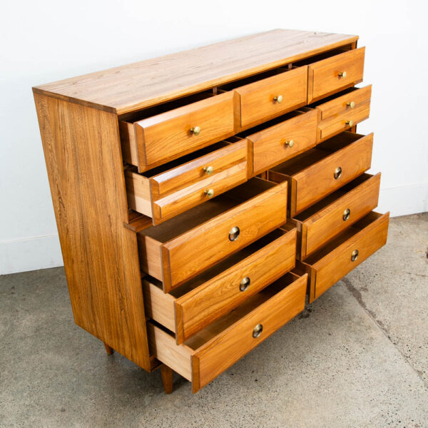 Mid Century Modern Gentlemans Chest Dresser Solid Wood 12 Drawers LA Period - Image 3