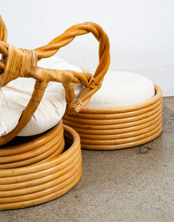 Mid Century Modern Lounge Chair Ottoman Bamboo Boho Swivel Rattan Basket Stool - Image 7