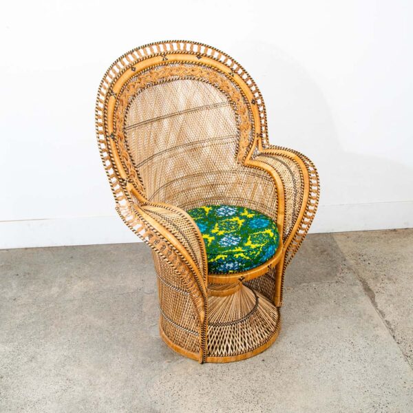 Mid Century Modern Peacock Chair Side Rush Cane Rattan Wrapped Lounge Throne Mcm - Image 9