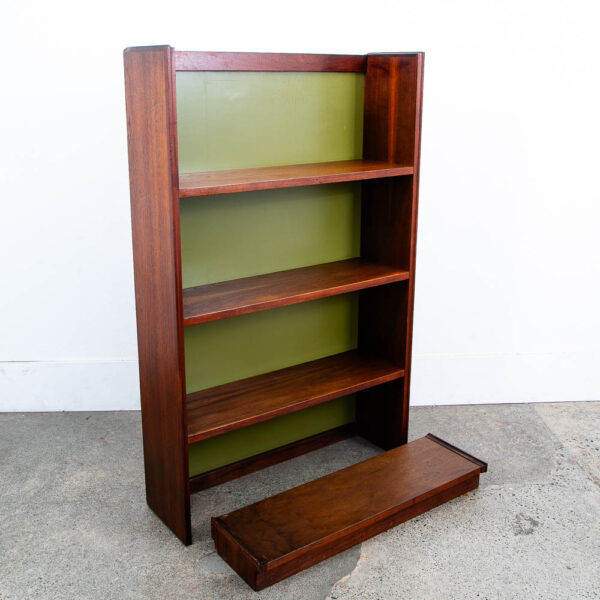 Mid Century Modern Bookshelf Walnut Shelving Unit Avocado Green Mcm Vintage Wood - Image 8