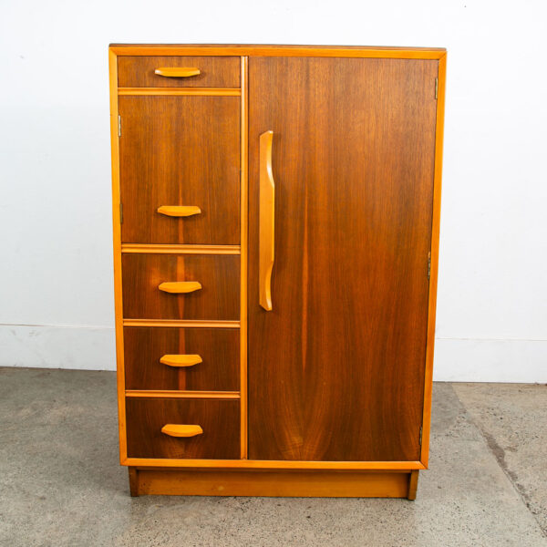 Mid Century Danish Modern Armoire Wardrobe Door Closet Walnut Mirror Mcm Drawers - Image 2