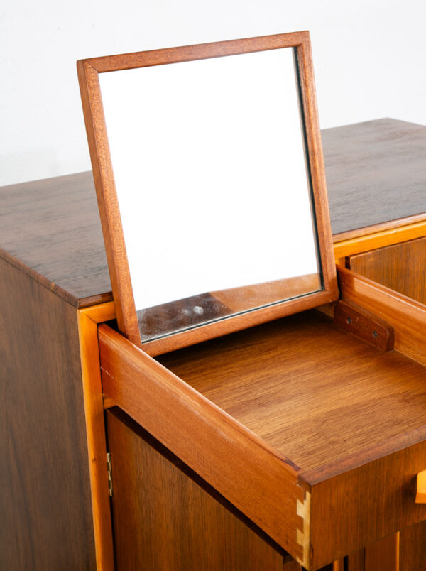Mid Century Danish Modern Armoire Wardrobe Door Closet Walnut Mirror Mcm Drawers - Image 11