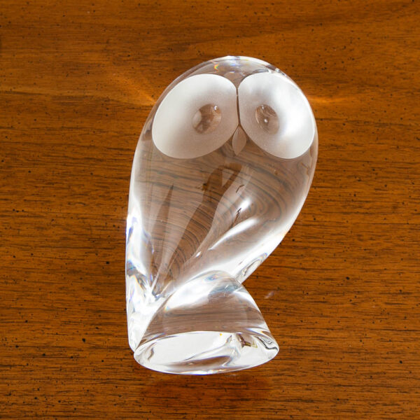 Mid Century Modern Art Glass Owl Figurine Paperweight Clear Signed Steuben - Image 3