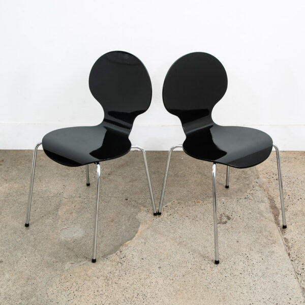 Mid Century Modern Chair Set 4 Dining Fritz Hansen Style Black Vintage Round Mcm - Image 4