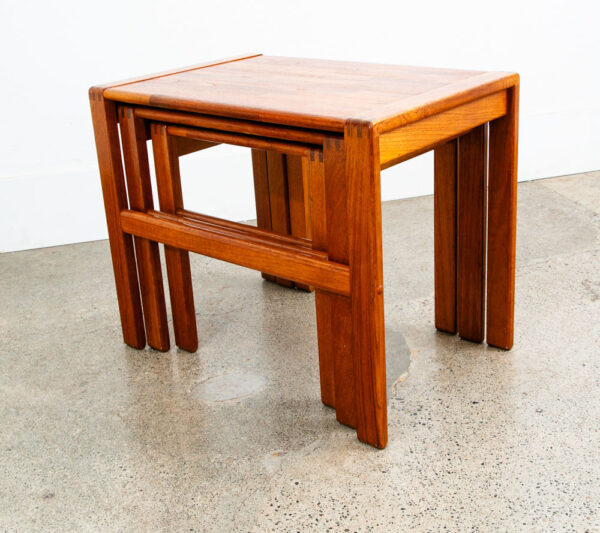 Mid Century Danish Modern Nesting Tables Solid Teak Set 3 Denmark Fingerjoint NM - Image 6