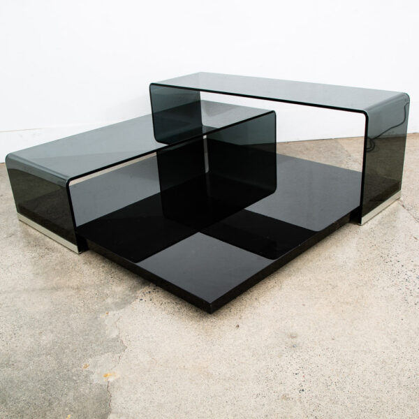 Mid Century Post Modern Coffee Table Smoked Glass Italian Fiam Italy 3pc Modular - Image 4