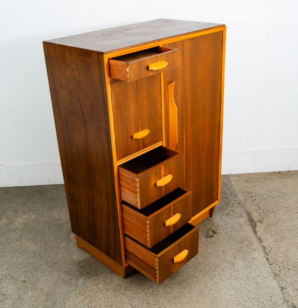 Mid Century Danish Modern Armoire Wardrobe Door Closet Walnut Mirror Mcm Drawers - Image 3
