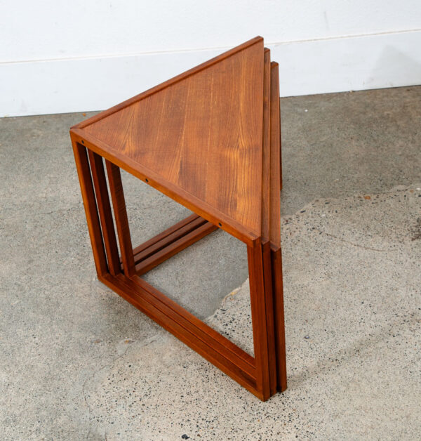 Mid Century Danish Modern Nesting Tables Solid Teak Triangular Set of 3 Denmark - Image 9