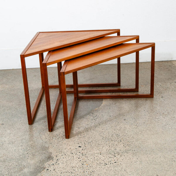 Mid Century Danish Modern Nesting Tables Solid Teak Triangular Set of 3 Denmark - Image 3