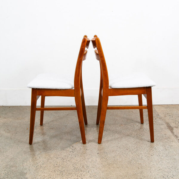 Mid Century Danish Modern Dining Chairs Set 4 Gray Off White Fabric Beech Teak - Image 6