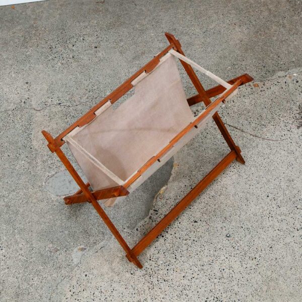 Mid Century Modern Magazine Rack leather Solid Teak Vintage Danish Folding Mcm - Image 4