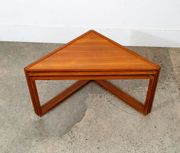 Mid Century Danish Modern Nesting Tables Solid Teak Triangular Set of 3 Denmark - Image 2
