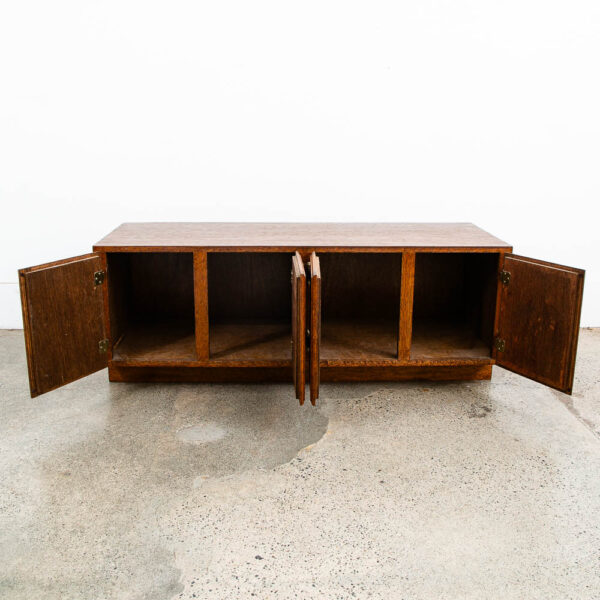 Mid Century Modern Compact Cabinet Record Storage Credenza Low 4 Doors Vintage - Image 3