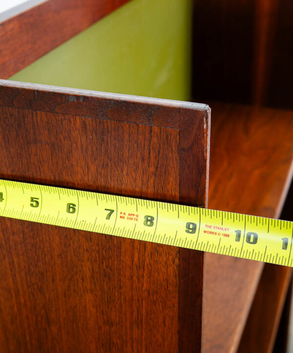 Mid Century Modern Bookshelf Walnut Shelving Unit Avocado Green Mcm Vintage Wood - Image 11