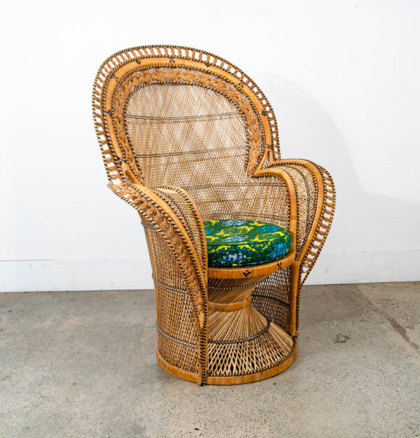 Mid Century Modern Peacock Chair Side Rush Cane Rattan Wrapped Lounge Throne Mcm - Image 2