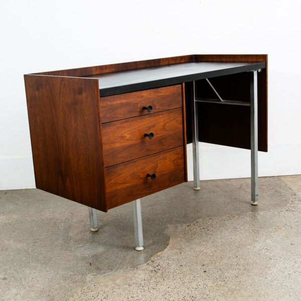Mid Century Modern Desk Costa Mesa Furniture Walnut Metal Black 3 Drawers Mcm - Image 9