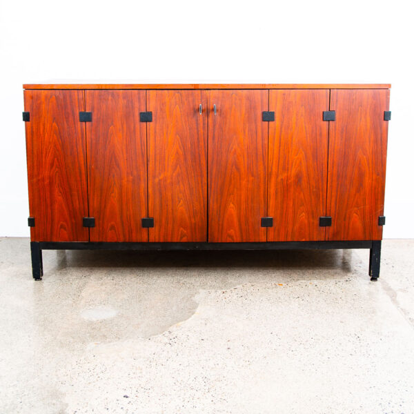 Mid Century Modern Credenza Cabinet Milo Baughman Directional Walnut Black Mcm - Image 2