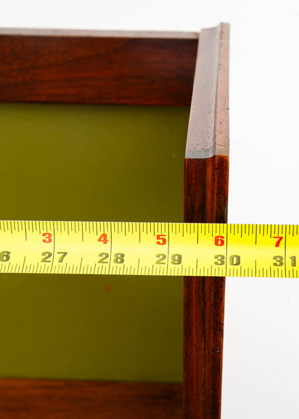 Mid Century Modern Bookshelf Walnut Shelving Unit Avocado Green Mcm Vintage Wood - Image 9