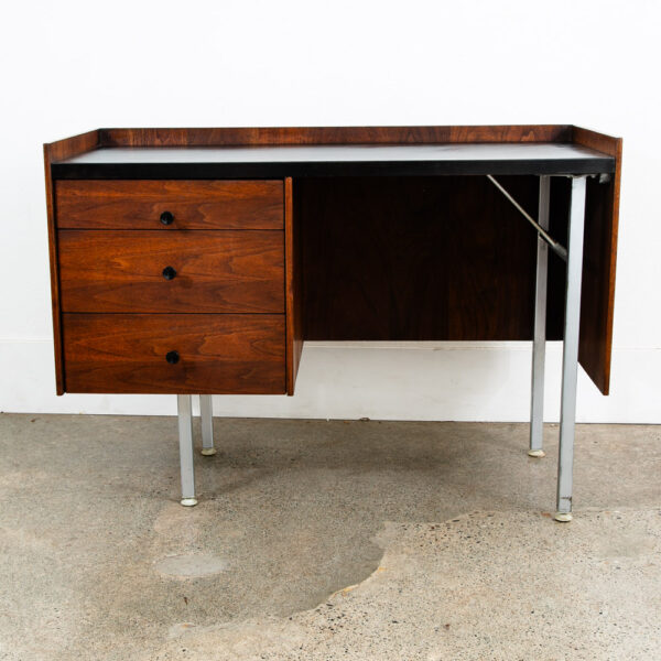 Mid Century Modern Desk Costa Mesa Furniture Walnut Metal Black 3 Drawers Mcm - Image 2