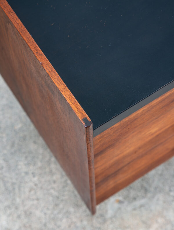 Mid Century Modern Desk Costa Mesa Furniture Walnut Metal Black 3 Drawers Mcm - Image 11