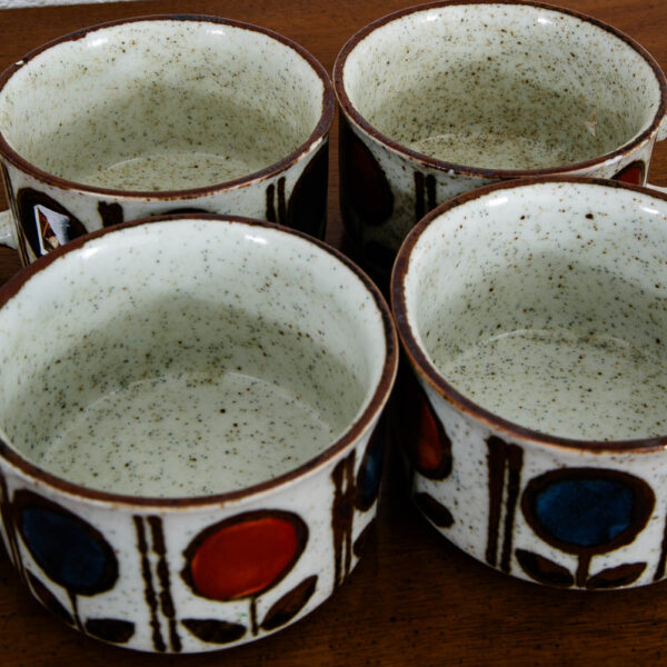 Mid Century Modern Coffee Mugs Set of 4 Handle Ceramic Studio with a Flower Design - Image 5