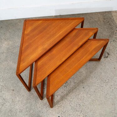 Mid Century Danish Modern Nesting Tables Solid Teak Triangular Set of 3 Denmark