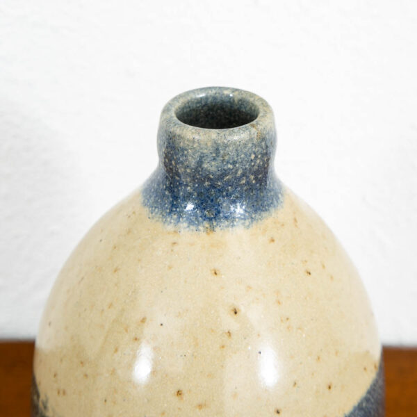 Mid Century Modern Studio Pottery Vase Blue and Tan Round Vintage - Image 5