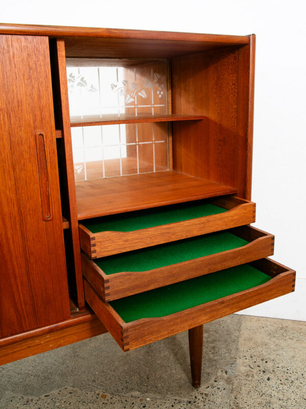Mid Century Danish Modern Credenza Sideboard Sliding Doors Teak Drawer Denmark - Image 8