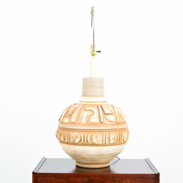 Mid Century Modern Table Lamp Tan Ceramic Pottery White Round Casuals California