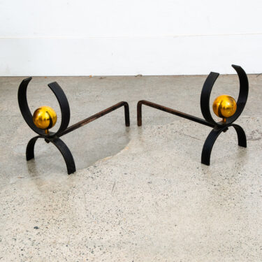 Mid Century Modern Fireplace Andirons Pair Set Cast Iron Donald Deskey Brass Mcm