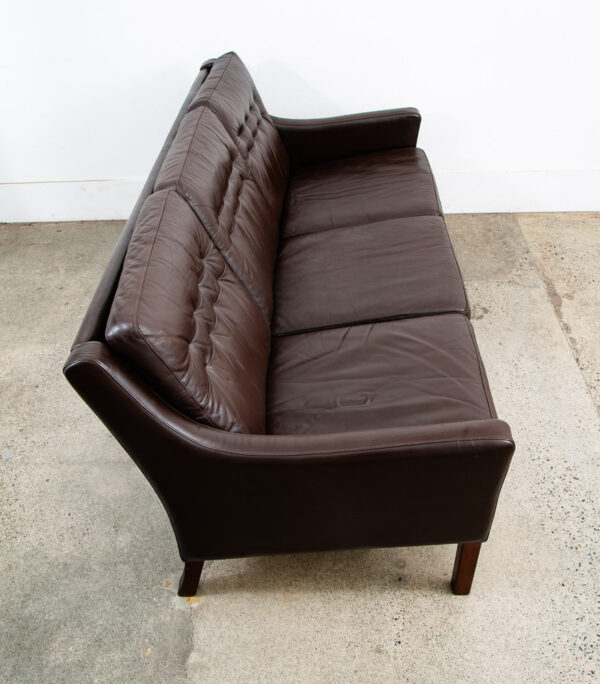 Mid Century Danish Modern Sofa Couch Brown Leather Denmark Tufted 3 Seat Mcm - Image 4
